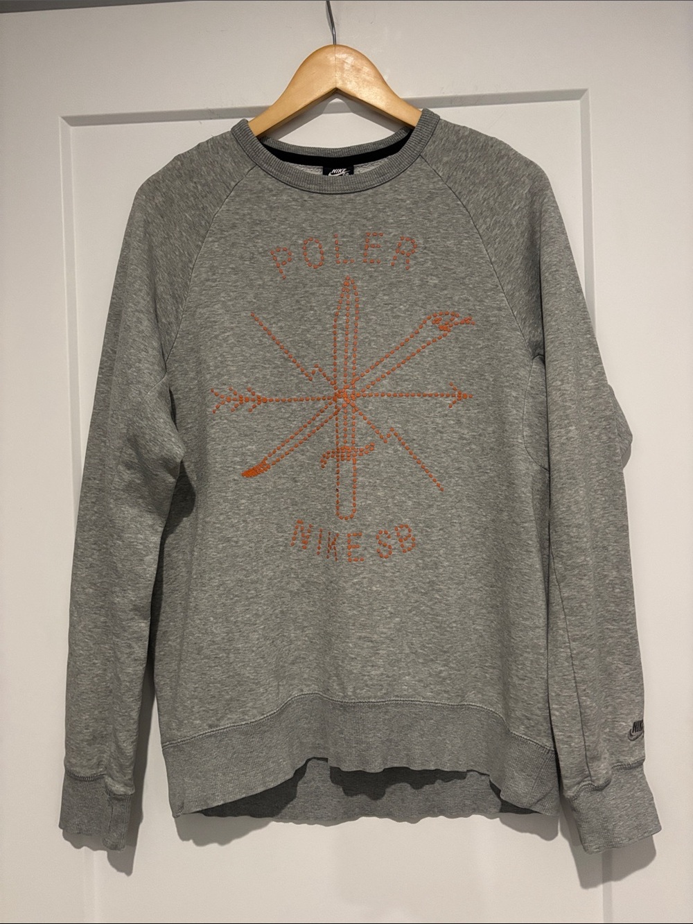 Nike SB x Poler Collab Gray Crewneck Sweatshirt with Orange Graphic